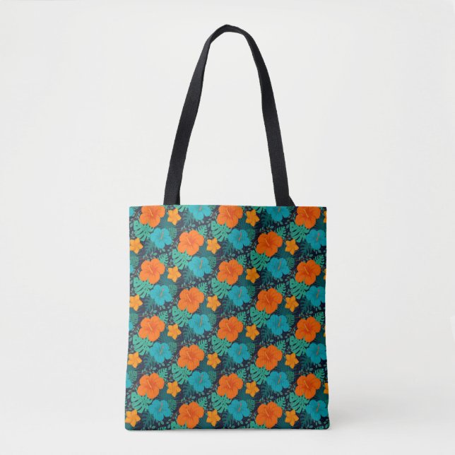 Blumenrotes Blume-Muster mit schwarzem Hintergrund Tasche (Vorderseite)