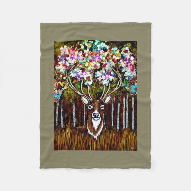 Blumenrotwild-Geweih-Kunst auf Fleece-Decke 30x40 Fleecedecke (Vorderseite)