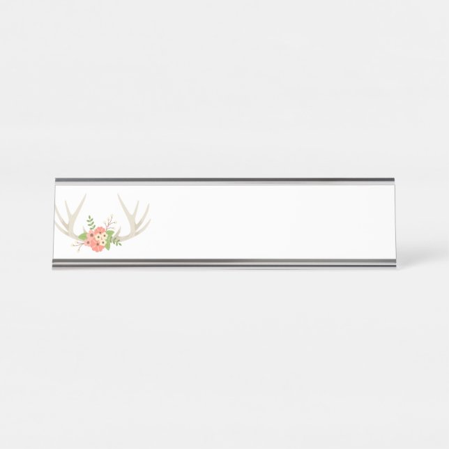 Blumenrotwild-Geweihe Schreibtischnamensplakette (Vorderseite )