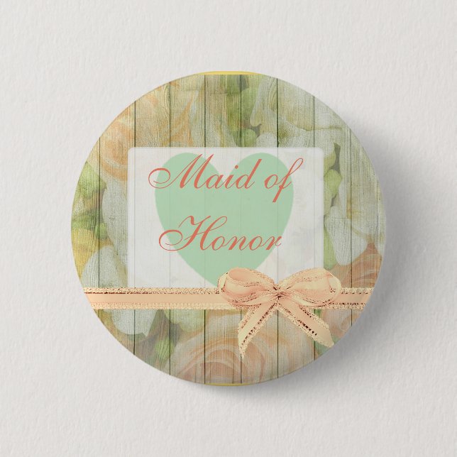 Blumenrustikale Holzknöpfe "Trauzeugin" Hochzeitss Button (Vorderseite)