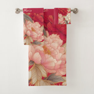 Blumenrustikale Vintage Rot Badhandtuch Set