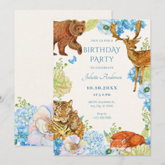 Blumensafari-Wald-Natur Geburtstag Einladung