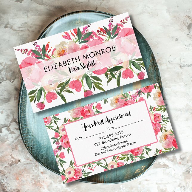 Blumensalon Wasserfarbe Haarstühle Makeup Artist Visitenkarte (Von Creator hochgeladen)