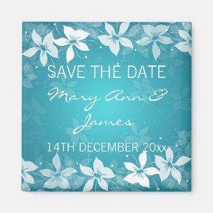 BlumenSave the Date exotische Blüte blau Magnet