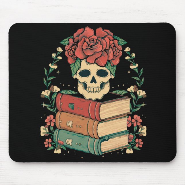Blumenschädel auf Ihren Büchern Mousepad (Vorne)