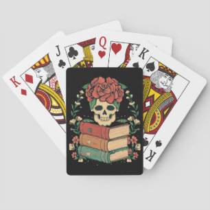 Blumenschädel auf Ihren Büchern Spielkarten