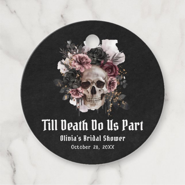 Blumenschädel bis zum Tod tun uns Teil Brautparty Geschenkanhänger (Vorderseite)