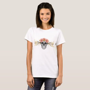 Blumenschädel Elegantes Gothic Custom-T-Shirt T-Shirt
