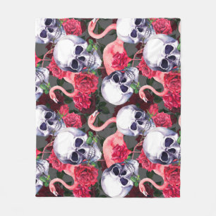 Blumenschädel, Flamingo nahtloses Muster. Fleecedecke