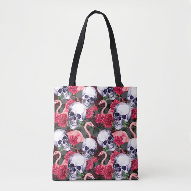 Blumenschädel, Flamingo nahtloses Muster. Tasche (Vorderseite)