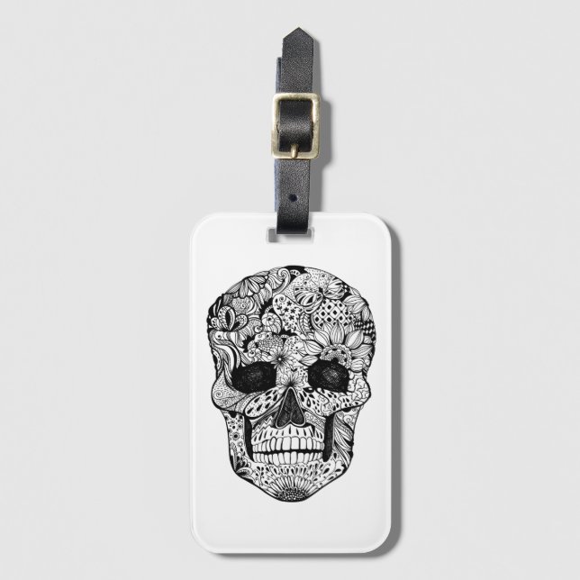 Blumenschädel-Gekritzel Gepäckanhänger (Vorderseite Vertikal)