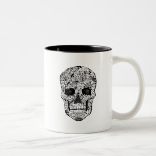 Blumenschädel-Gekritzel Zweifarbige Tasse