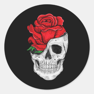 Blumenschädel Grafische T-Shirts - Halloween-Blume Runder Aufkleber