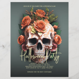 Blumenschädel-Halloween-Party Moss Green Flyer