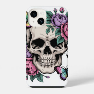 Blumenschädel Handyhülle Kunstvolle Ästhetik iPhone 14 Hülle