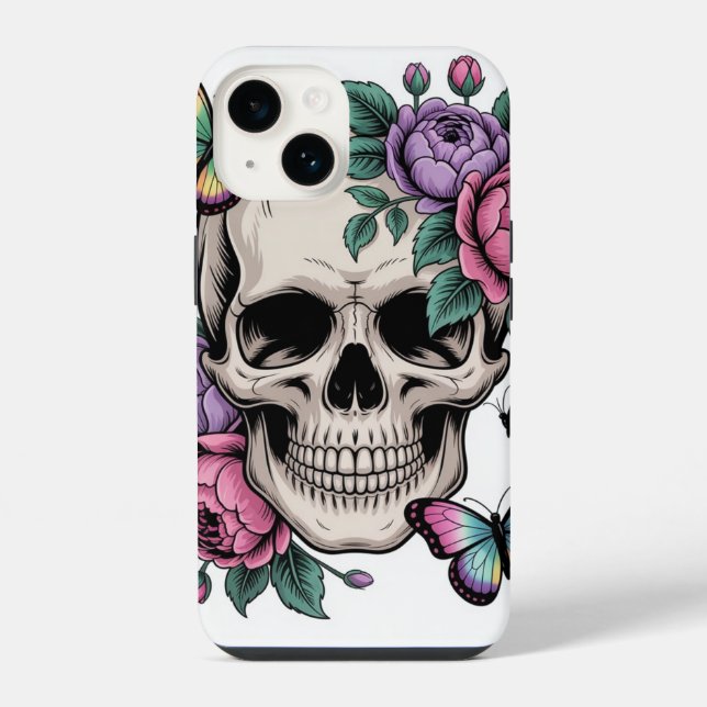 Blumenschädel Handyhülle Kunstvolle Ästhetik iPhone 14 Hülle (Rückseite)