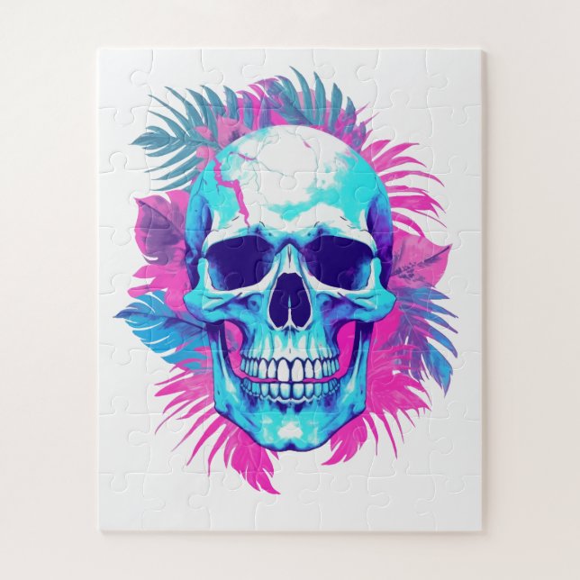 Blumenschädel im Vaporwave-Stil (Vertikal)