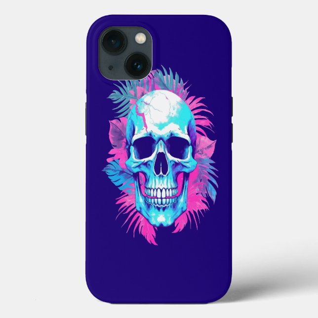 Blumenschädel im Vaporwave-Stil Case-Mate iPhone Hülle (Rückseite)