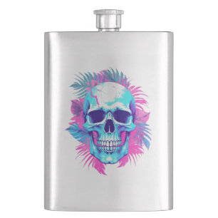 Blumenschädel im Vaporwave-Stil Flachmann