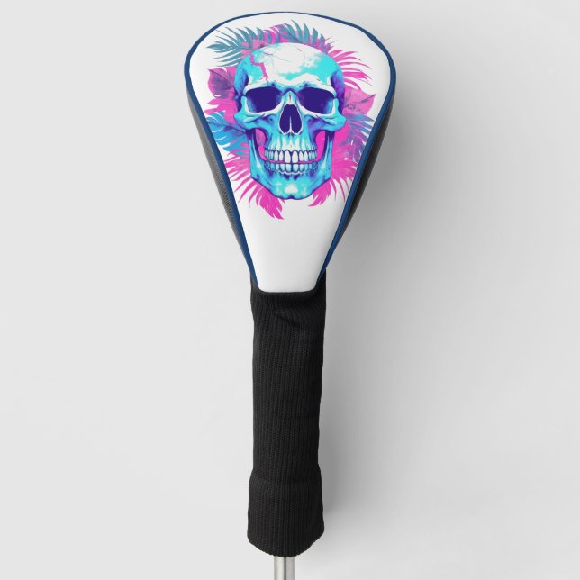 Blumenschädel im Vaporwave-Stil Golf Headcover (Vorderseite)
