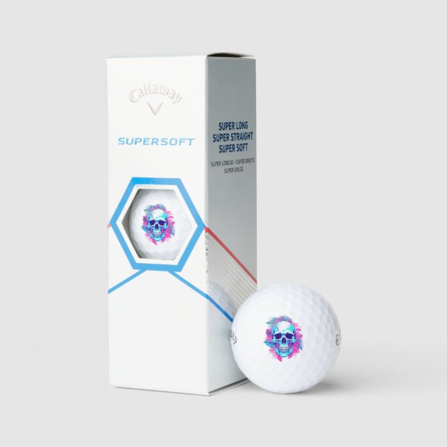 Blumenschädel im Vaporwave-Stil Golfball (Verpackung)
