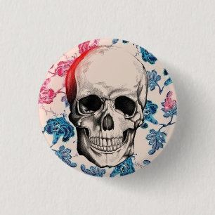 Blumenschädel-Knopf Button