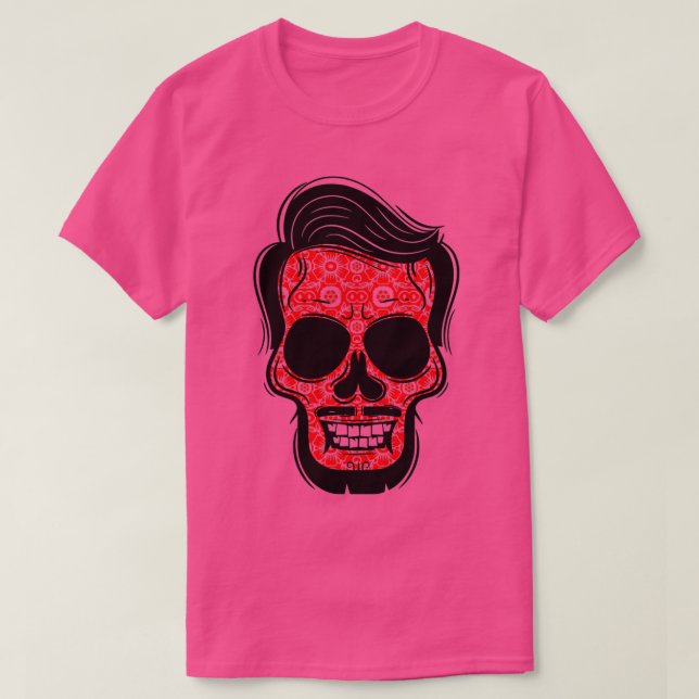 Blumenschädel mit Bart und Mustache F T-Shirt (Design vorne)