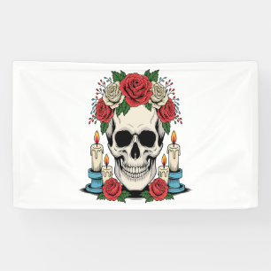 Blumenschädel mit Kerzen Halloween Banner