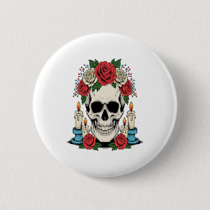 Blumenschädel mit Kerzen Halloween Button