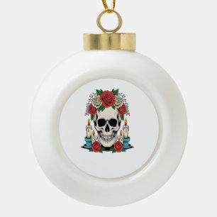 Blumenschädel mit Kerzen Halloween Keramik Kugel-Ornament