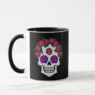 Blumenschädel mit Rose Individuelle Name Halloween Tasse