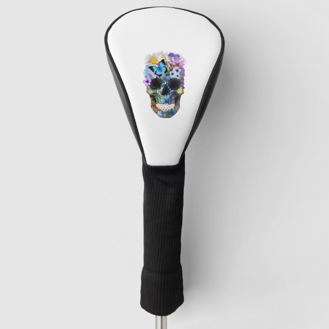 Blumenschädel-Shirt Womens Halloween Blume Golf Headcover (Vorderseite)