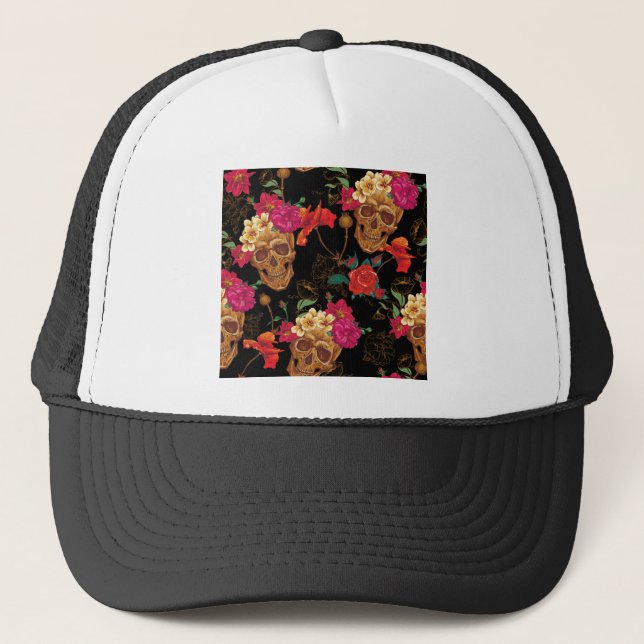 Blumenschädel Truckerkappe (Vorderseite)