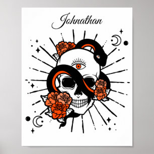 Blumenschädel und drainierte Schlange Poster