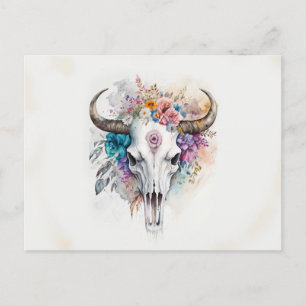 Blumenschädel-Wasserfarbenkunst Stier Postkarte