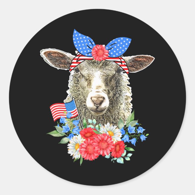Blumenschaf-Krawatte Amerikanische Fahne 4. Runder Aufkleber (Vorderseite)