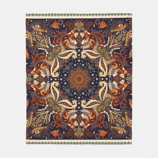Blumenschal quadratischer Ornament: Indische Batik Fleecedecke (Vorderseite)