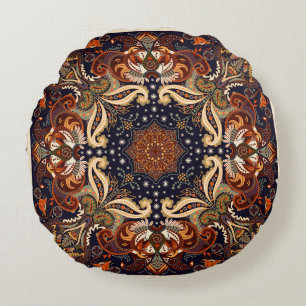Blumenschal quadratischer Ornament: Indische Batik Rundes Kissen