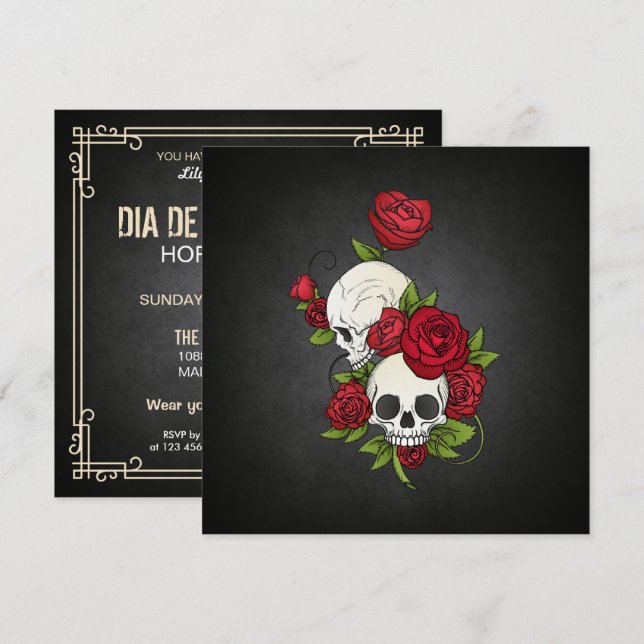 Blumenschalen Dia de los Muertos Party Einladung (Vorne/Hinten)