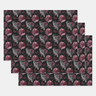 Blumenschalen mit Schmetterlingen auf Schwarz Geschenkpapier Set
