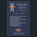 Blumenschere - Salon für blaue Haare der Marine Flyer<br><div class="desc">Friseursalon Business Flyer in Marineblau mit modernen weißen Schriftart,  einer weißen Schere und handgezeichnet Blume in schönen Farbkombinationen: Korallenrot,  Hot-Rosa,  Orange und Weiß.</div>