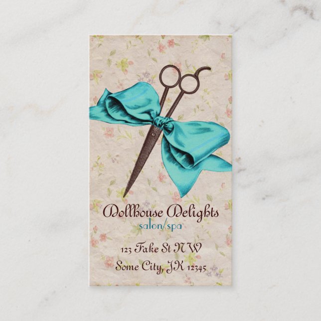 Blumenscheren des Vintagen girly Bogens des Treuekarte (Vorderseite)
