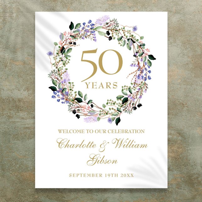 Blumenschild 50. Hochzeitstag Begrüßung Poster (Floral 50th Wedding Anniversary Welcome Sign)