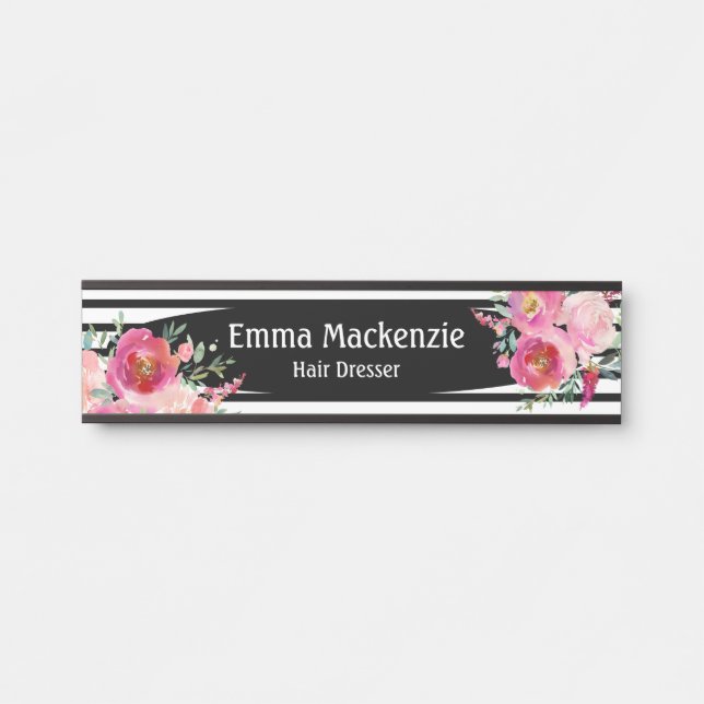Blumenschild Blume Schwarz und Weiß Türschild (Vorderseite )