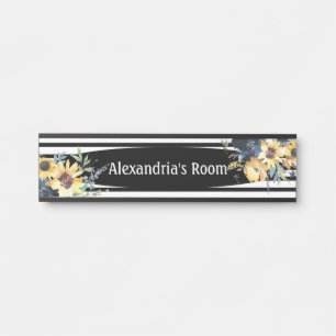 Blumenschild Blume Schwarz-Weiß-Girl Türschild