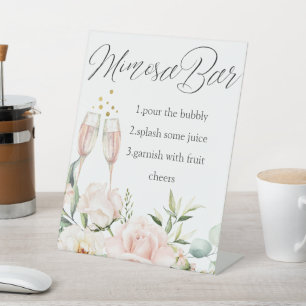 Blumenschild Mimosa Bar, Chic Kalligraphie, modern Sockelschild