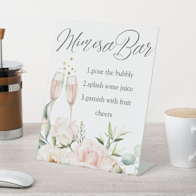 Blumenschild Mimosa Bar, Chic Kalligraphie, modern Sockelschild (In SItu)