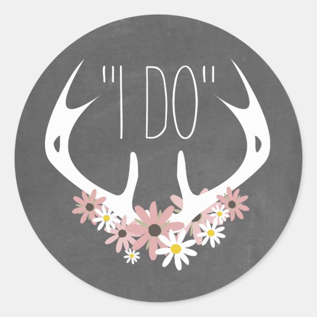 Blumenschildkhalkboard Inspiriert Hochzeitsticker Runder Aufkleber (Vorderseite)