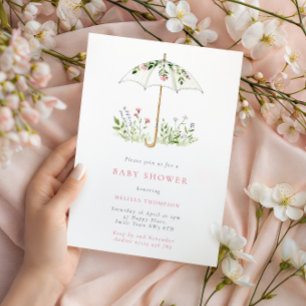 Blumenschirm Frühlings-Baby-Party Einladung