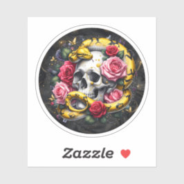 Blumenschlange mit Schädelsticker. Aufkleber